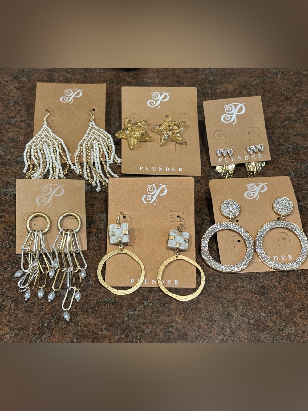 🧵Plunder Gold and White Mixed Earring Set - 6 Pairs